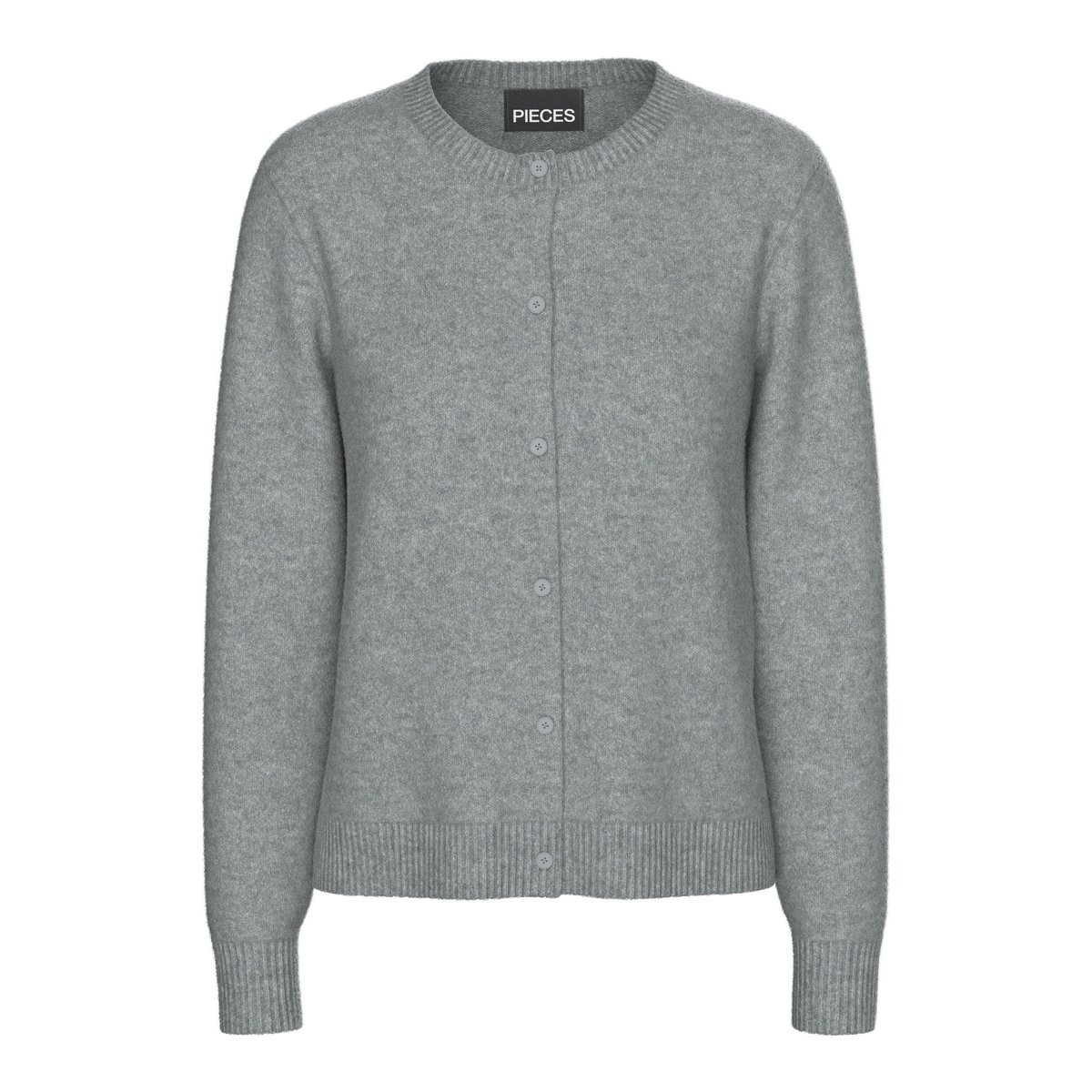 Gilet manches longues col rond medium grey melange, PIECES