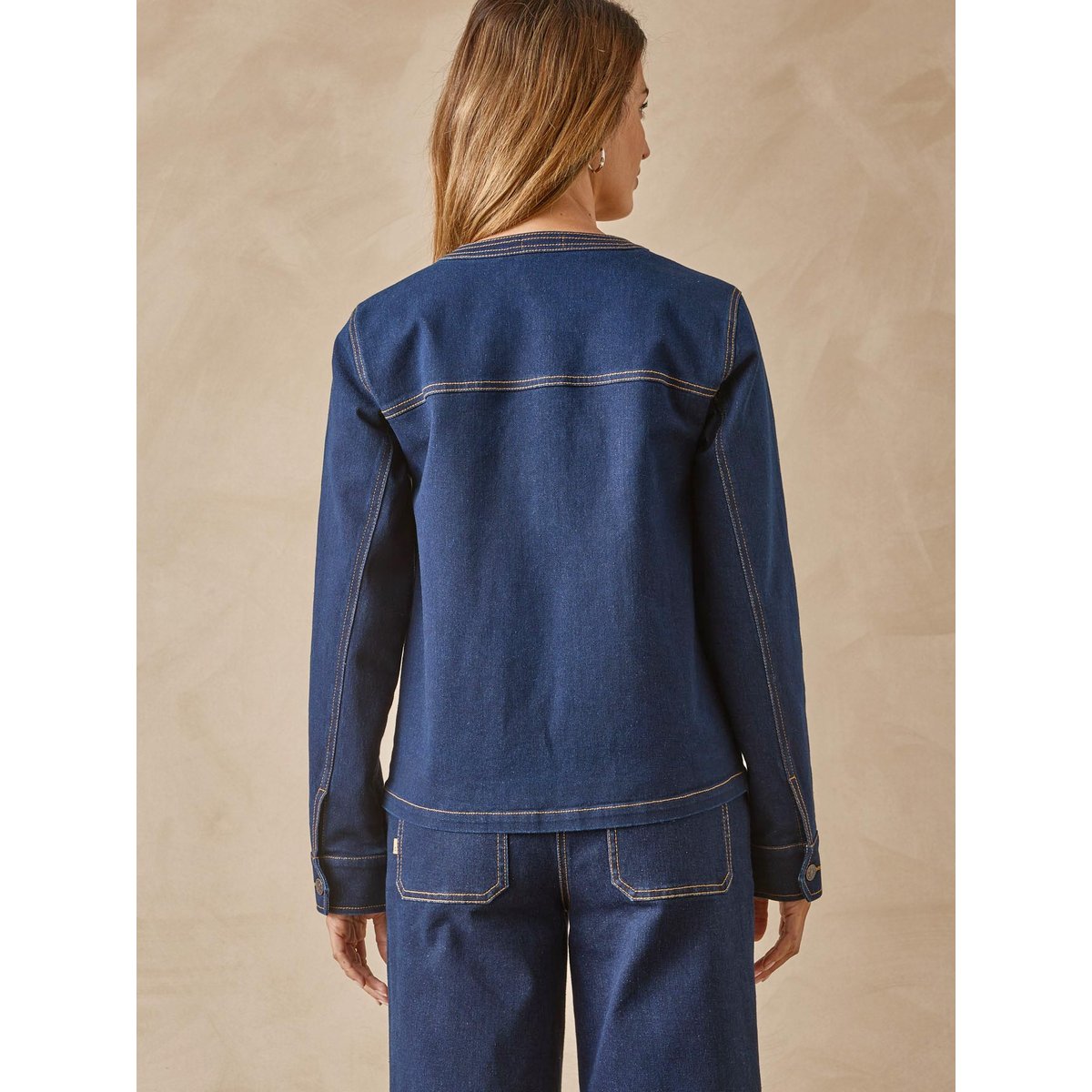 Veste en denim col rond denim brut, DAXON