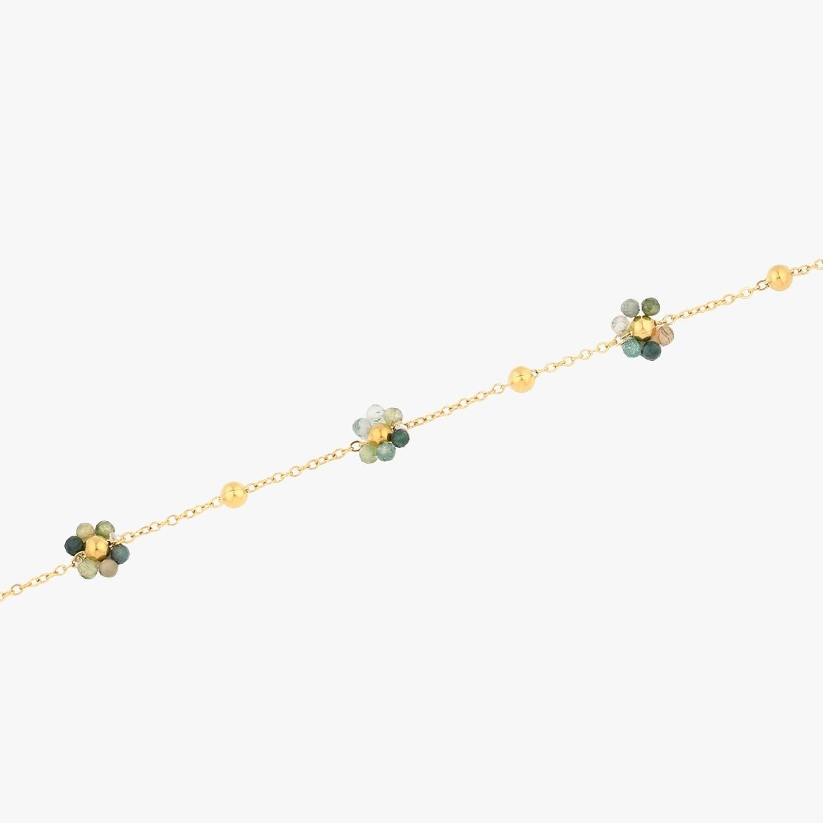 Bracelet chaine acier inoxydable et fleurs en pierre vert, BALABOOSTE