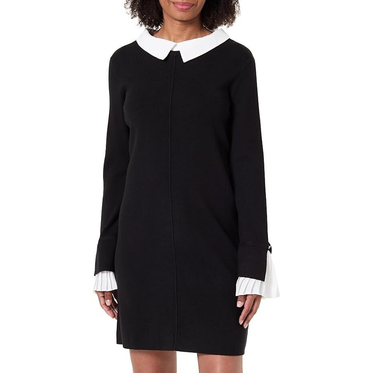 Robe tricot col et manches en popeline noir/blanc, MORGAN