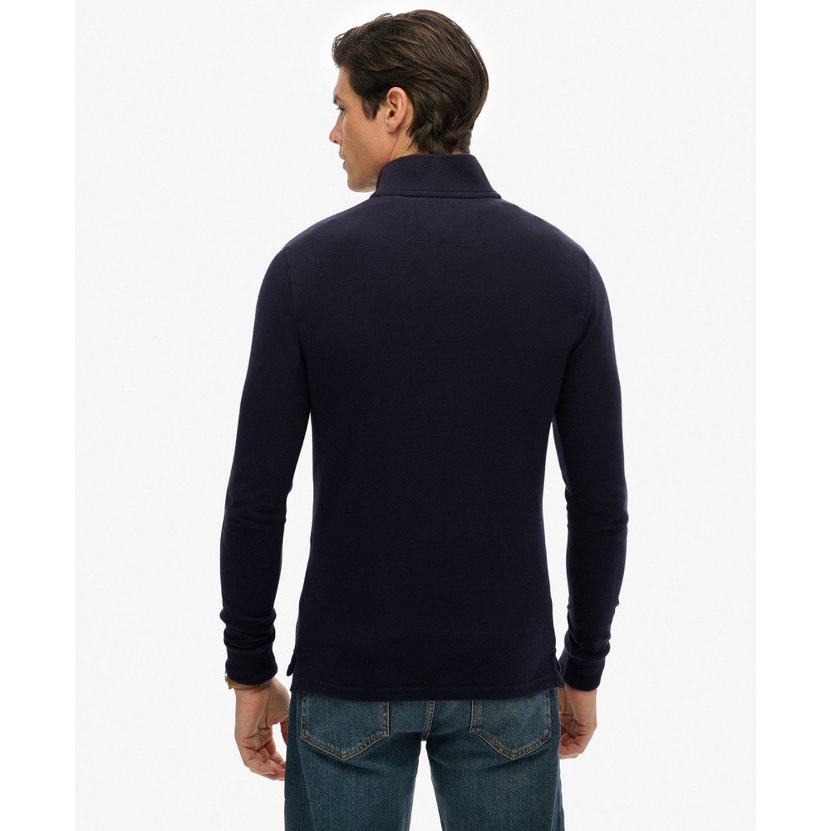 Polo à manches longues Vintage Athletic bleu marine éclipse, SUPERDRY