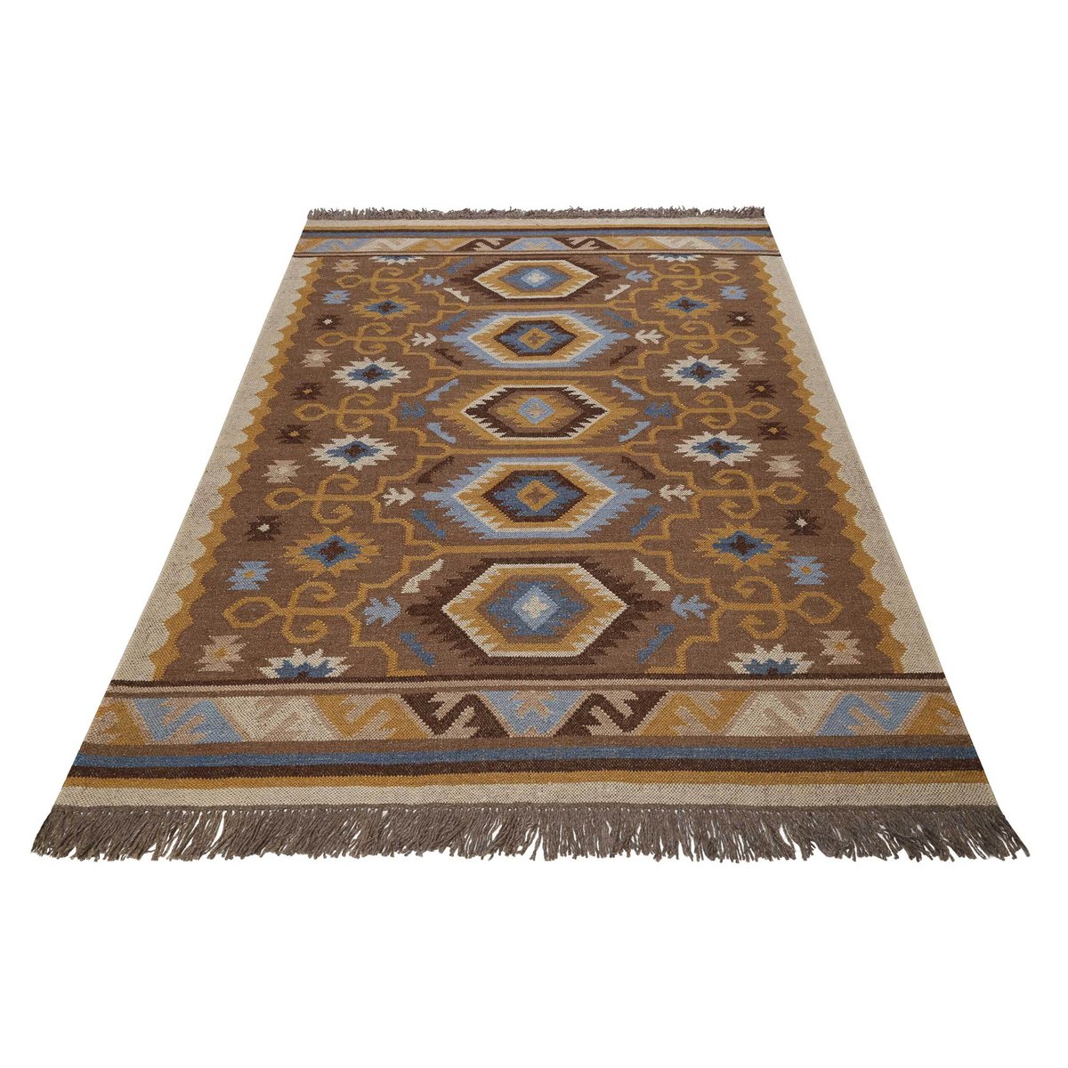 Tapis en laine kilim tissé main , VALERE brun, WECON HOME