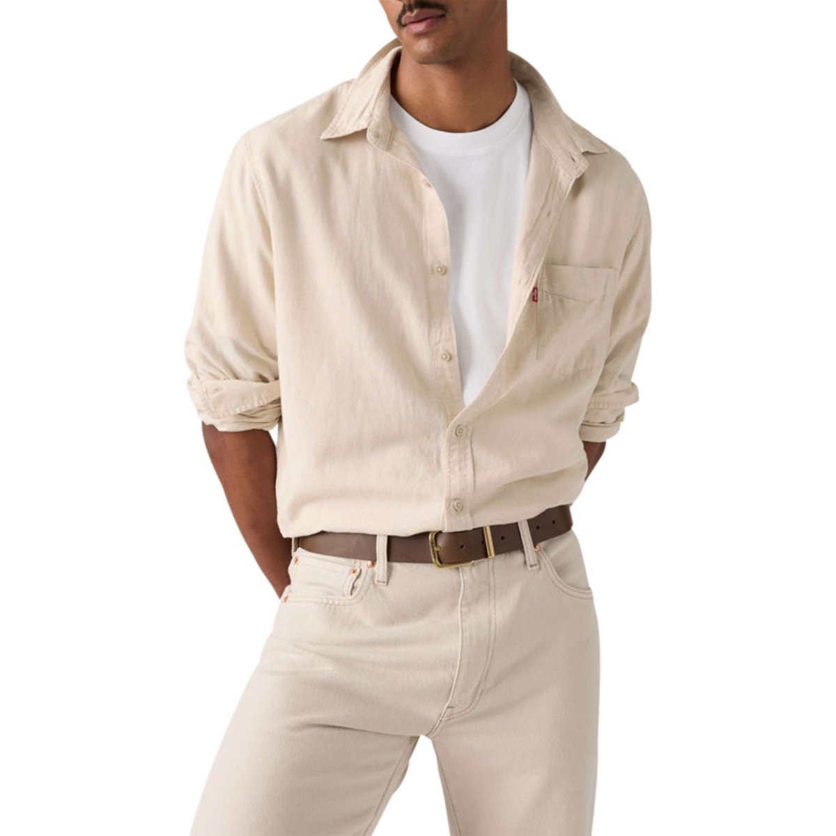 Chemise en coton beige à coupe droite pourvue d'un col à revers beige, LEVI'S