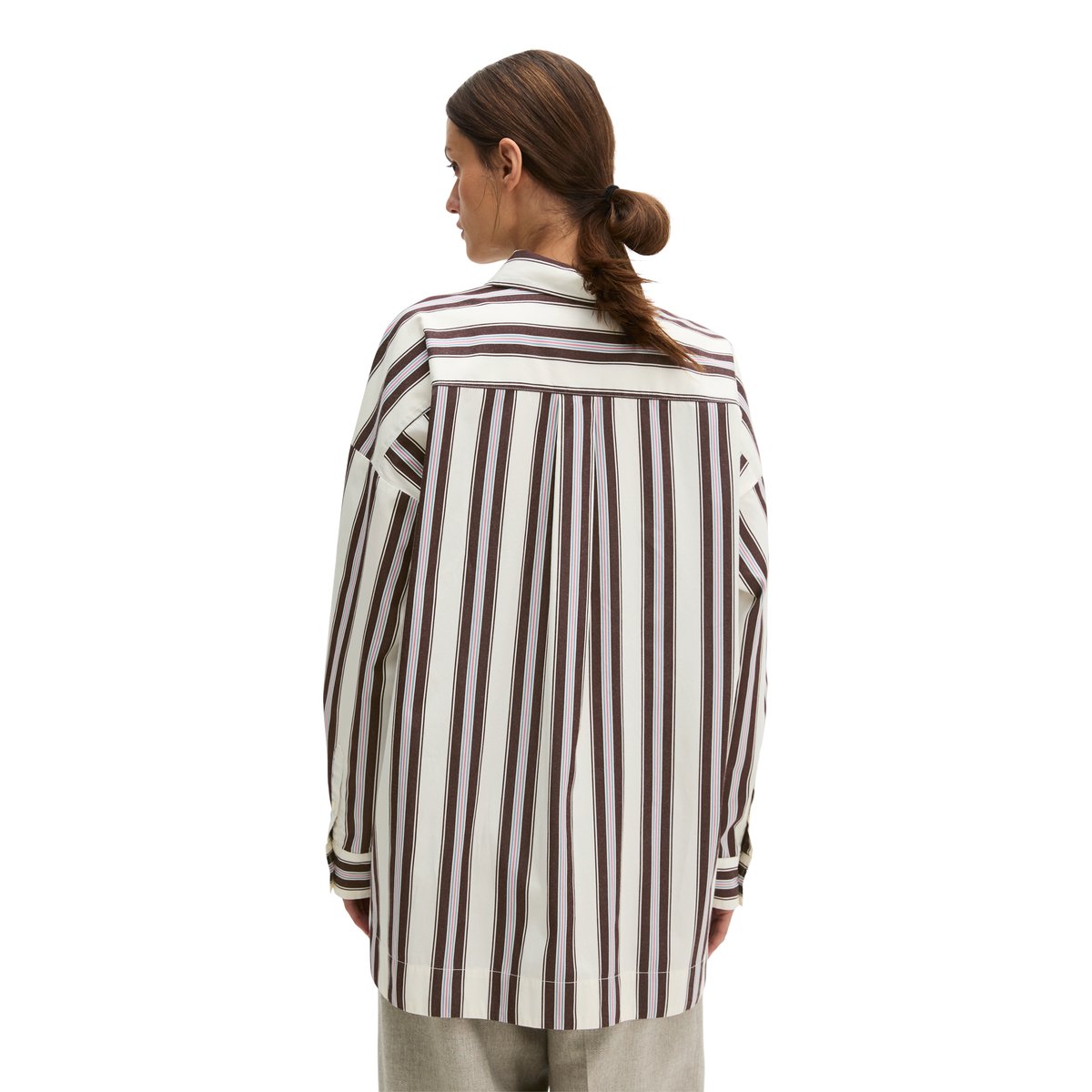 Blouse en popeline rayée oversized en pur coton organique blanc, MARC O'POLO