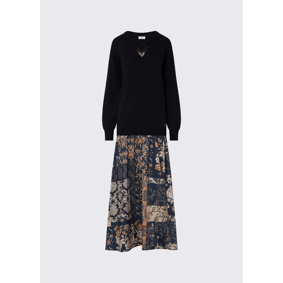Robe longue en mélange de laine noir et beige, LIU JO