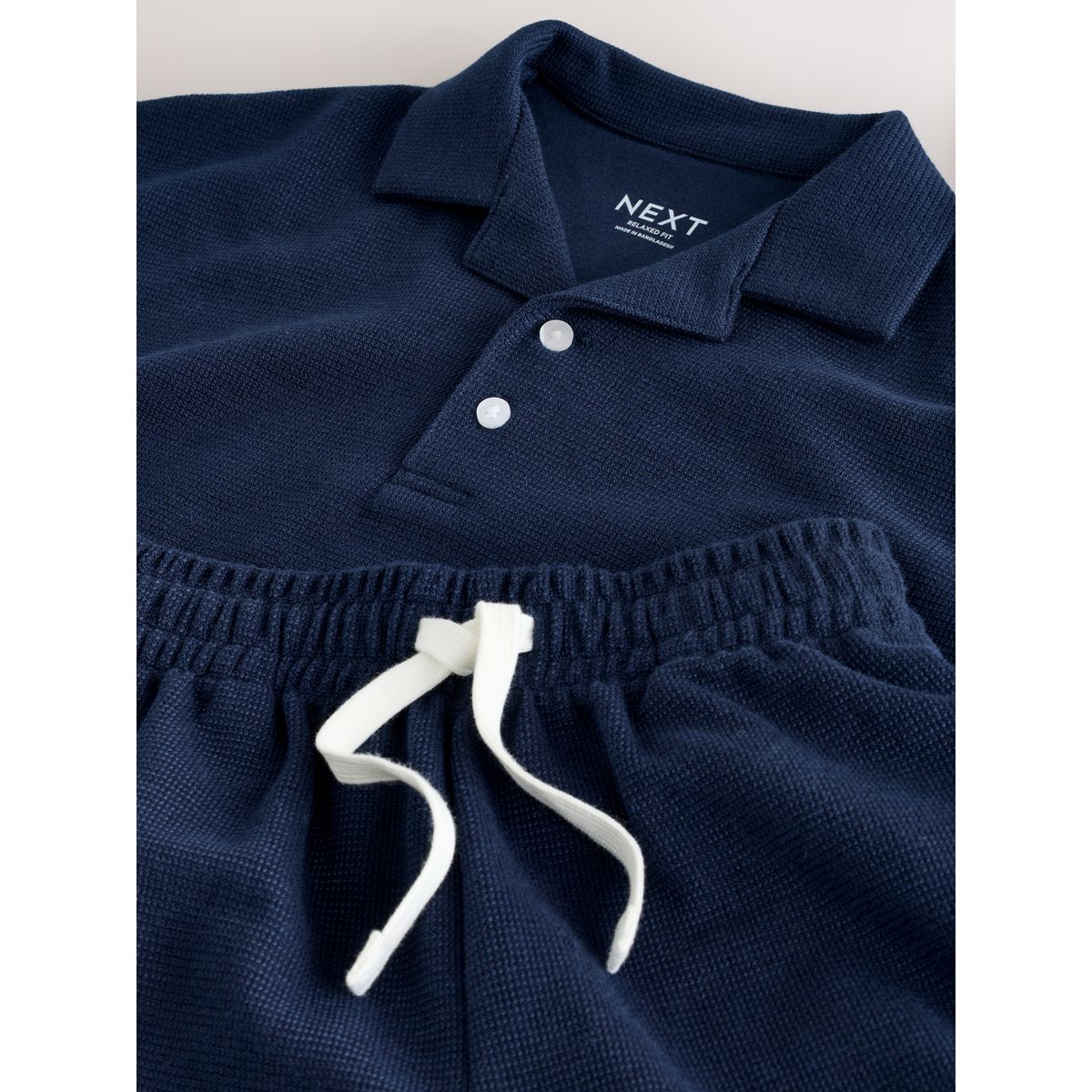 Ensemble short et polo texturé bleu marine, NEXT