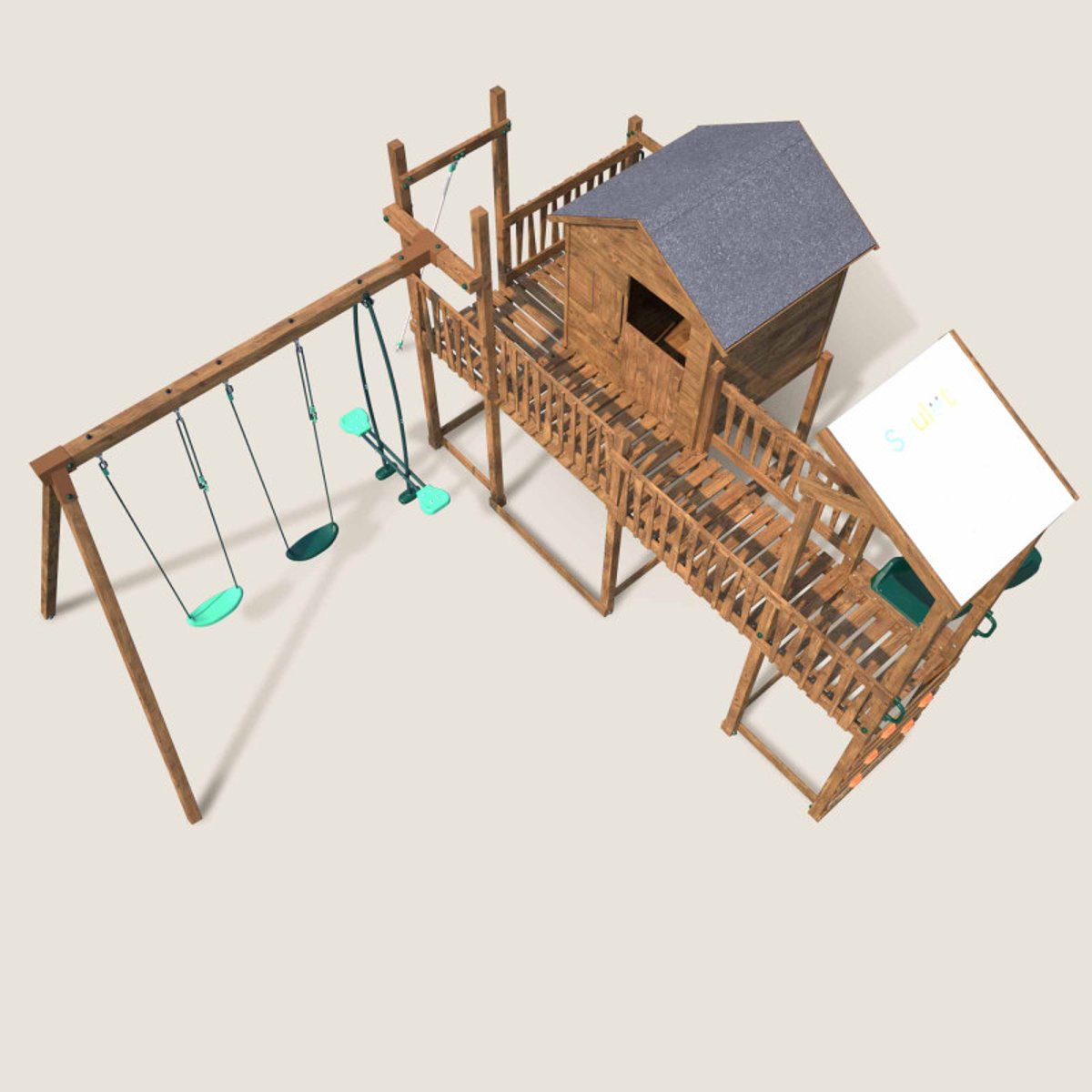 Aire de jeux avec cabane et toboggan COTTAGE FUNNY marron, SOULET