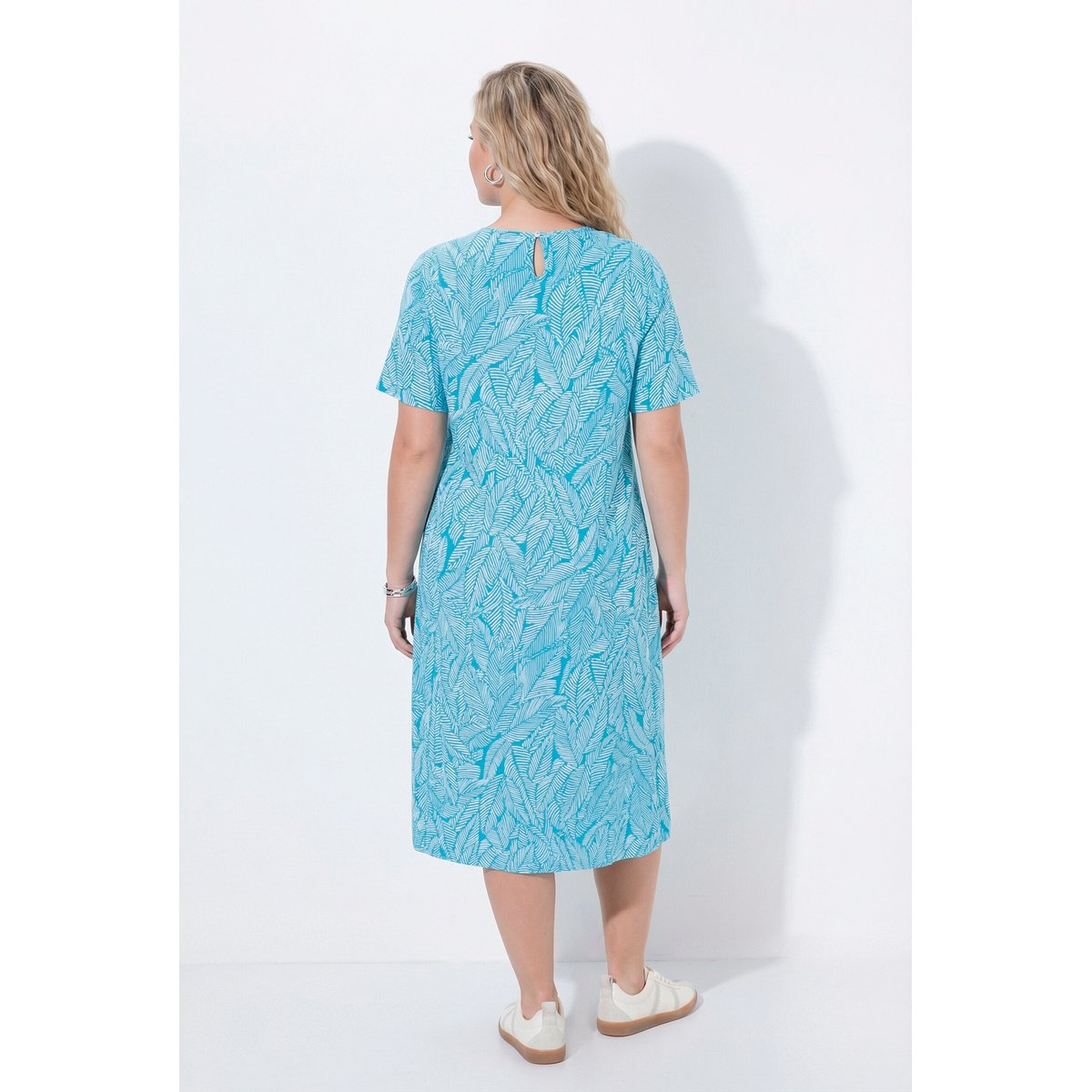 Robe en jersey motif feuilles aqua foncé, ULLA POPKEN