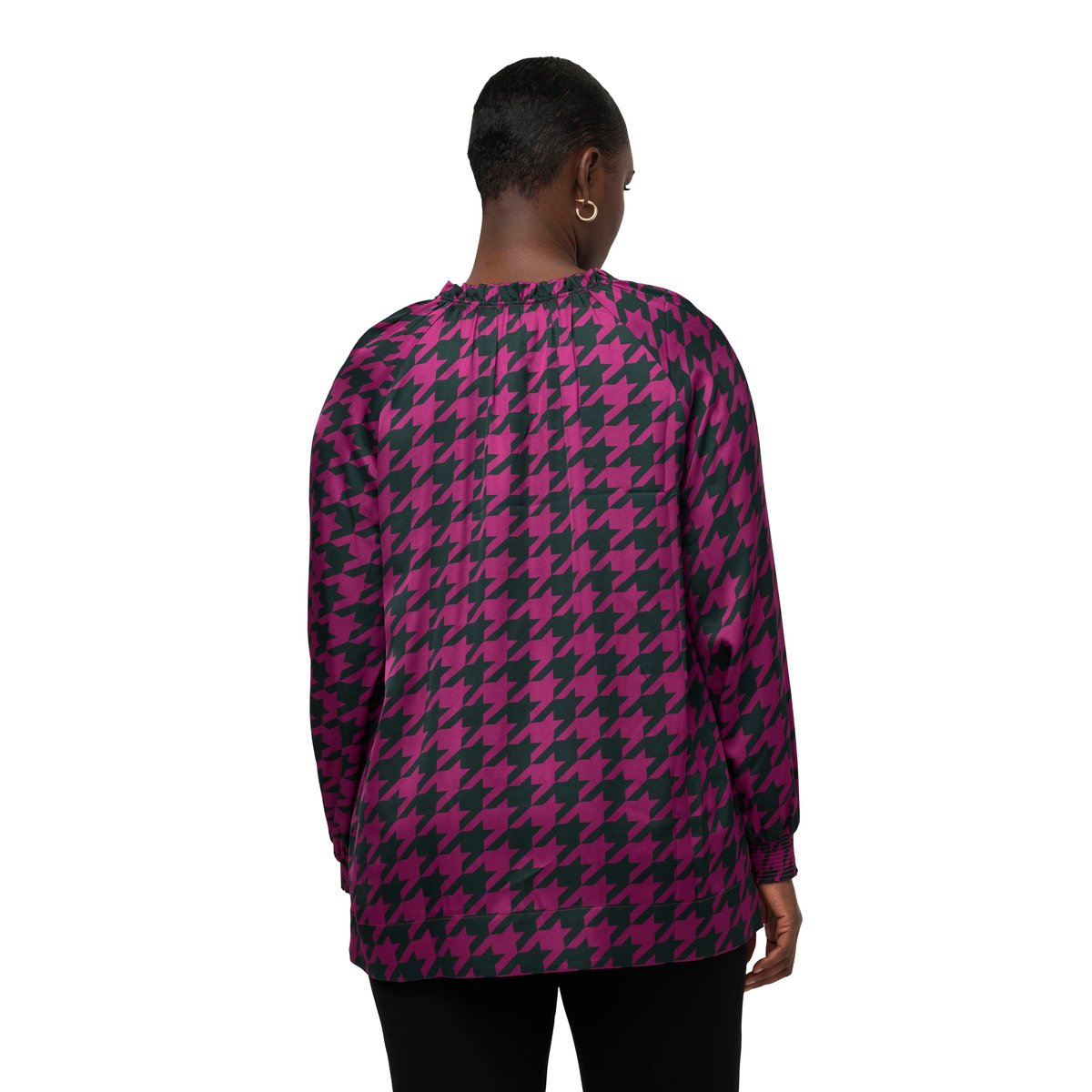 Blouse boxy en satin à col rond et manches vert nuit, ULLA POPKEN