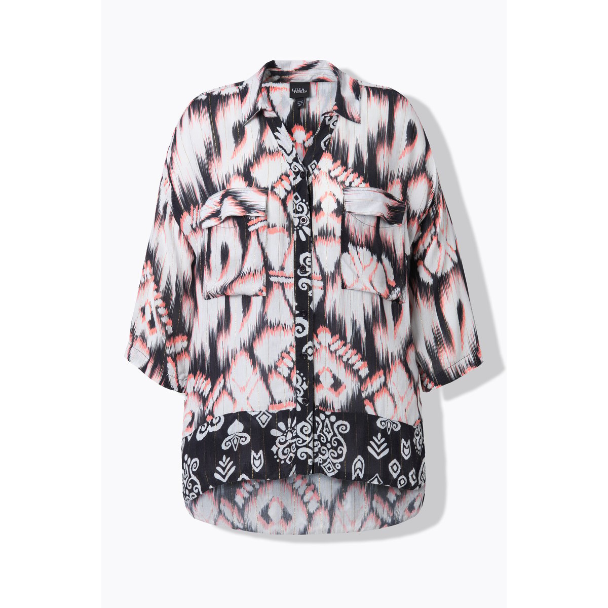 Tunique longue, col chemise, manches 3/4 corail, ULLA POPKEN