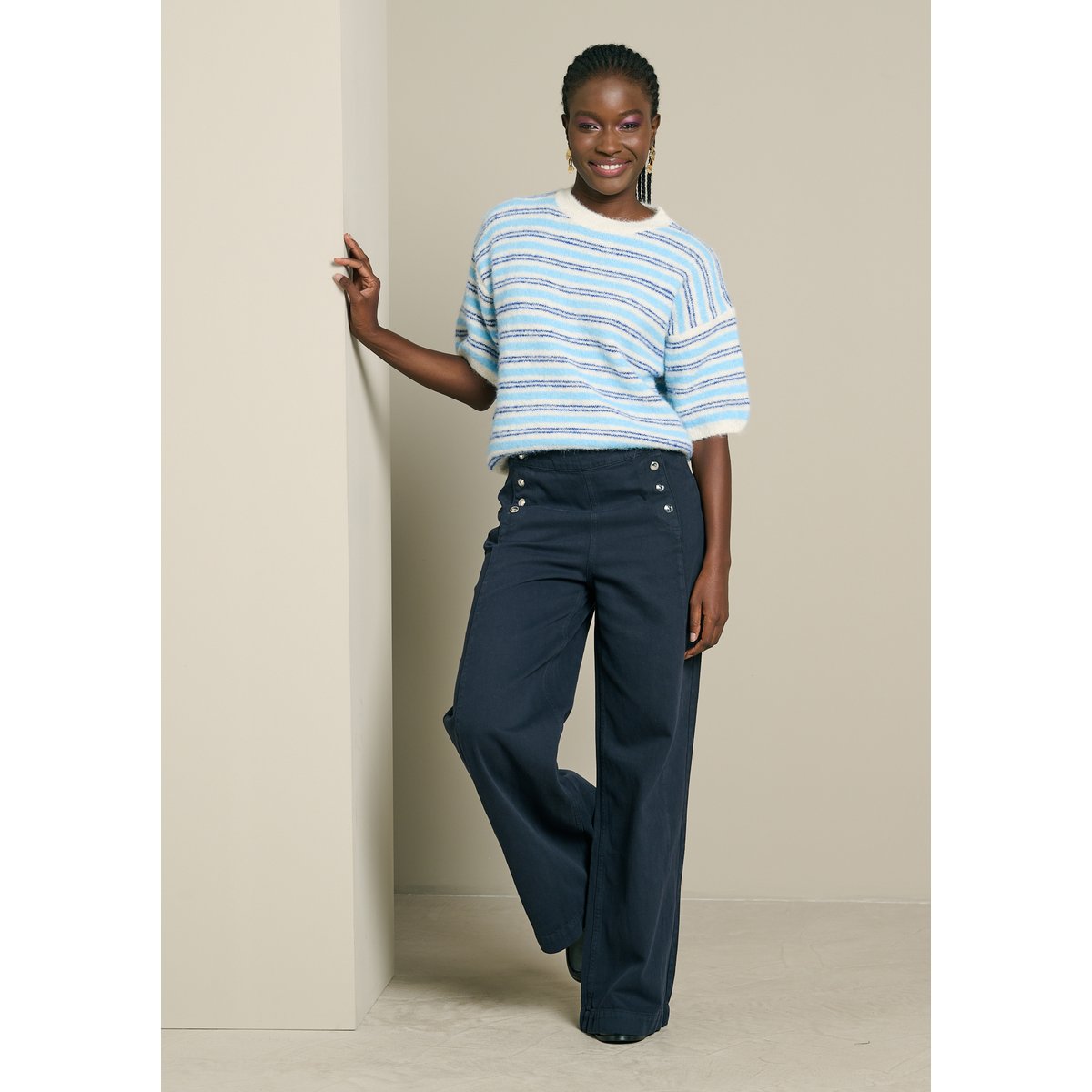 Pantalon large boutons bleu marine, LOLALIZA