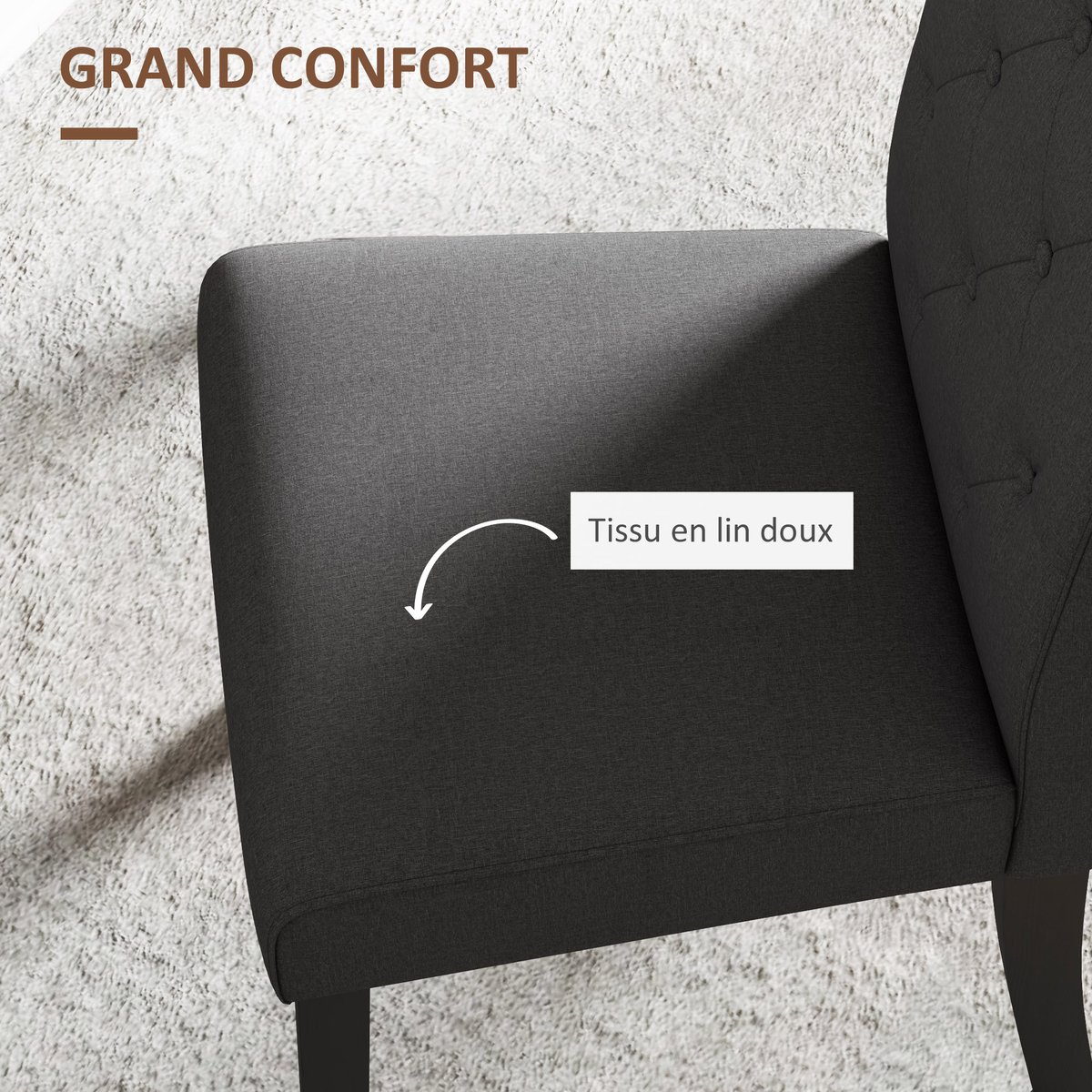 Chaise de salle à manger Lin Noir gris foncé, HOMCOM
