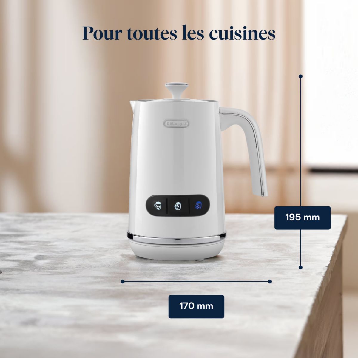 Mousseur à lait LatteMix Métal EMF3.W couleur unique, DELONGHI