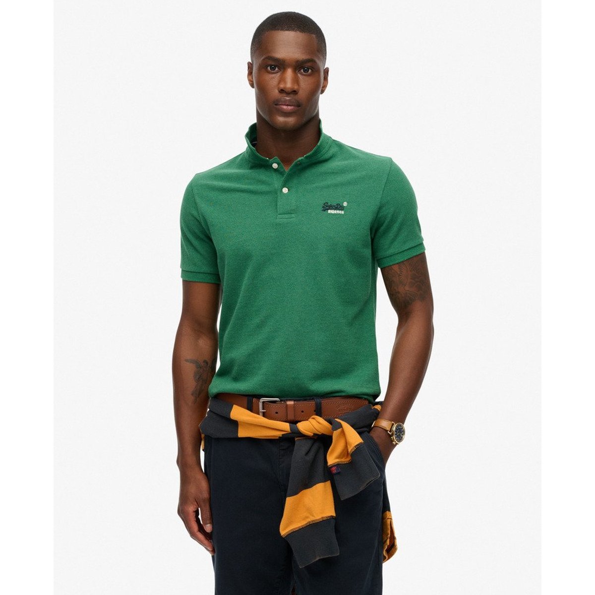 Polo Poolside vert champ chiné, SUPERDRY