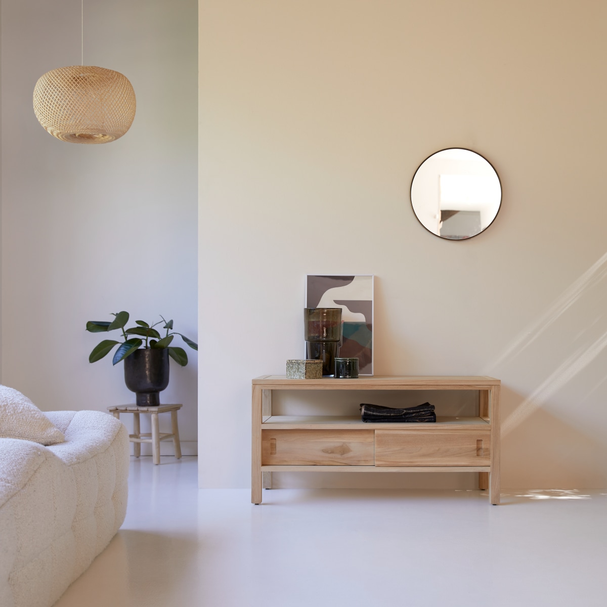 Meuble Hi-FI, TV en Teck massif, ANTON naturel, TIKAMOON