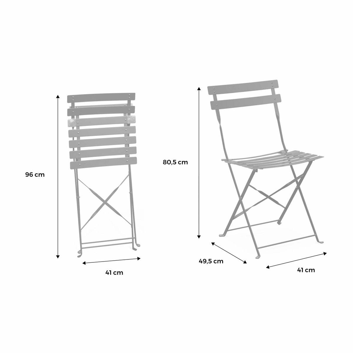 Chaise de jardin pliante métal (lot de 2) EMILIA vert de gris, SWEEEK