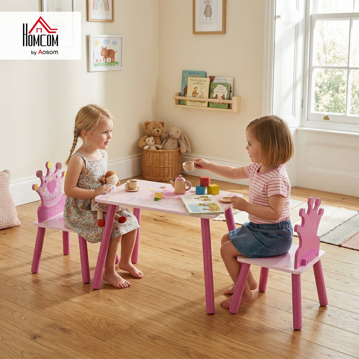 Ensemble table et chaises pour enfants MDF rose, HOMCOM