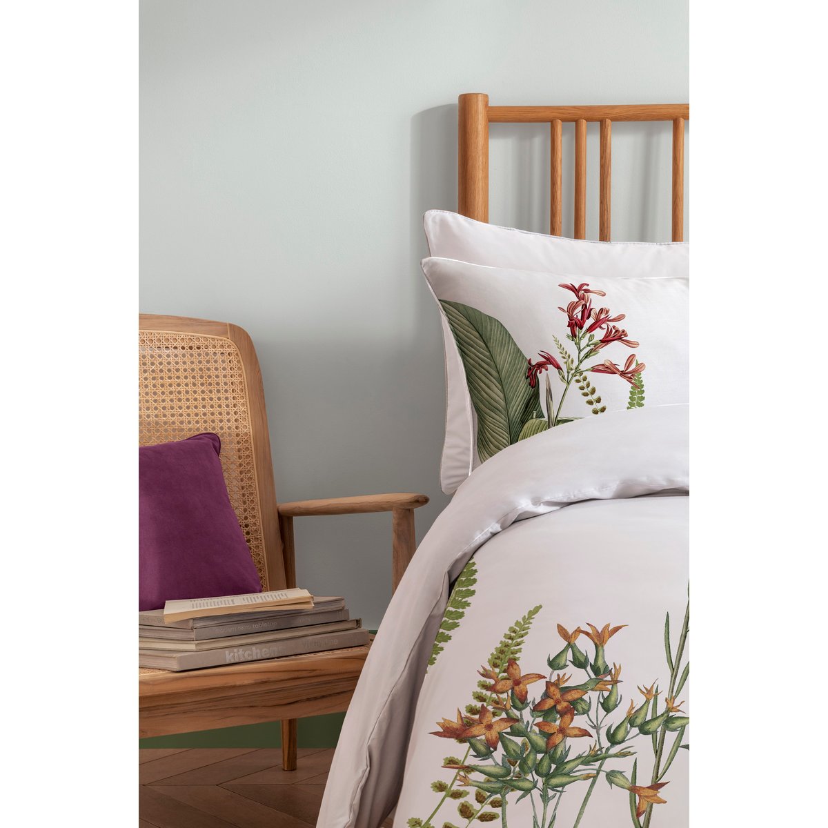 Parure de lit en 140 Fleurs tropicales Arcadia blanc, vert, corail, GRAHAM ET BROWN
