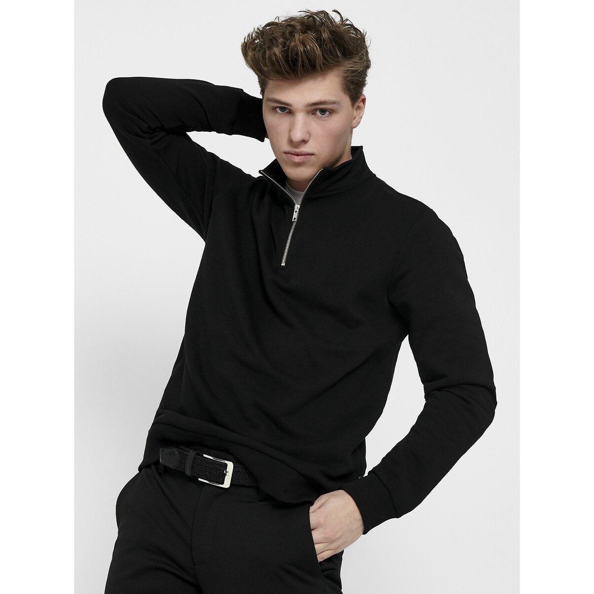 Sweat demi-zippé noir, ONLY & SONS