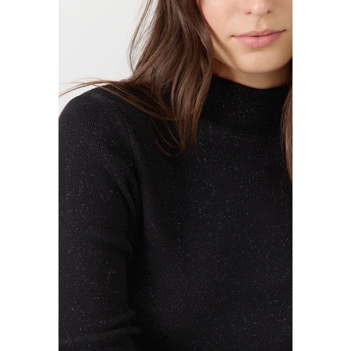 Pull ajusté col montant pailleté manches longues CALLIE black, ARTLOVE