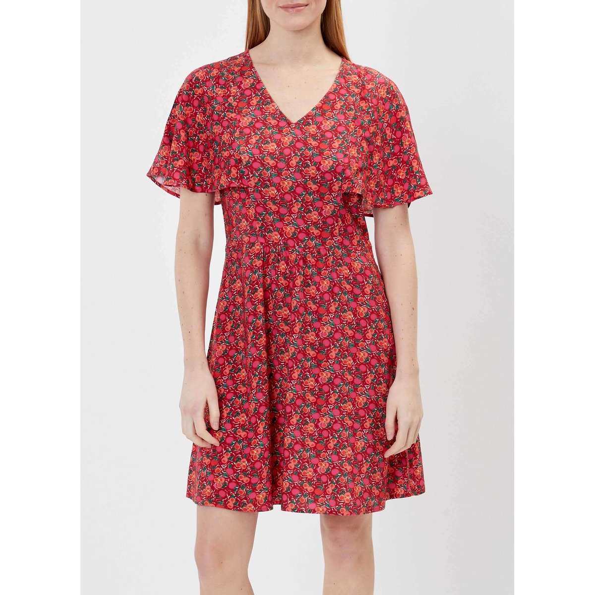 Robe imprimée manches papillon Ecovero UNE rose cherry, PRINCESSE NOMADE