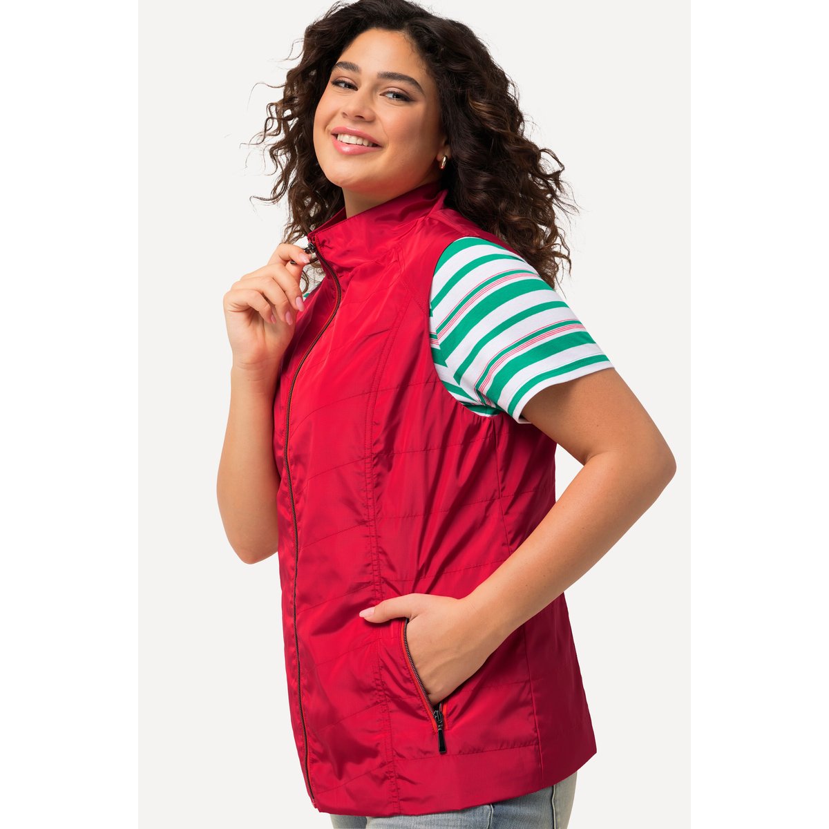 Gilet, coutures fantaisie, col montant rose vif, ULLA POPKEN