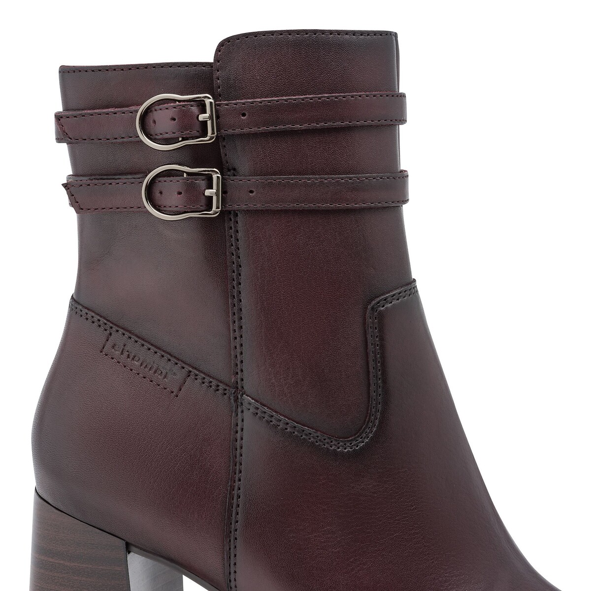 Botines de piel con tacón merlot, TAMARIS