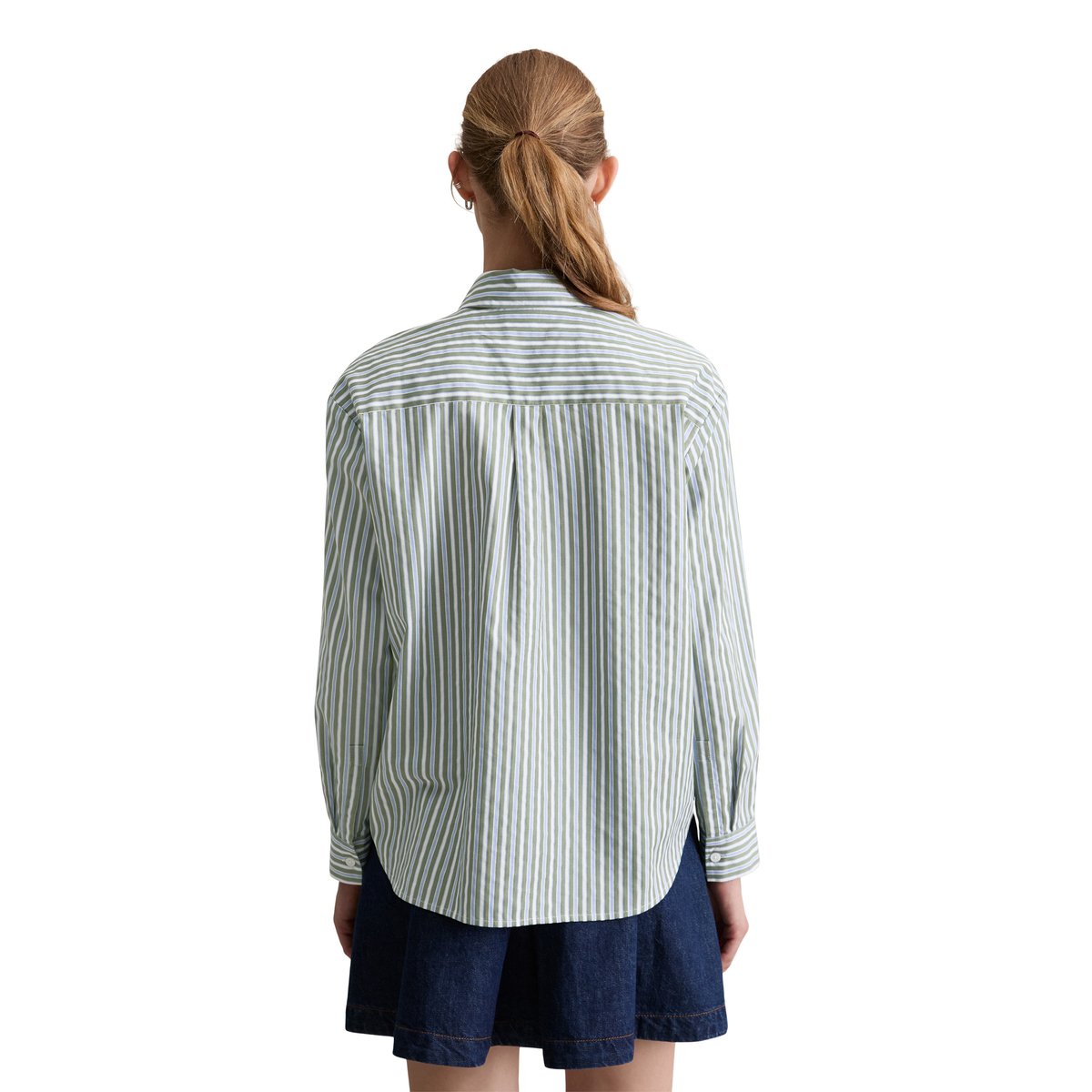 Blouse à rayures relaxed en dobby de coton vert, MARC O’POLO DENIM