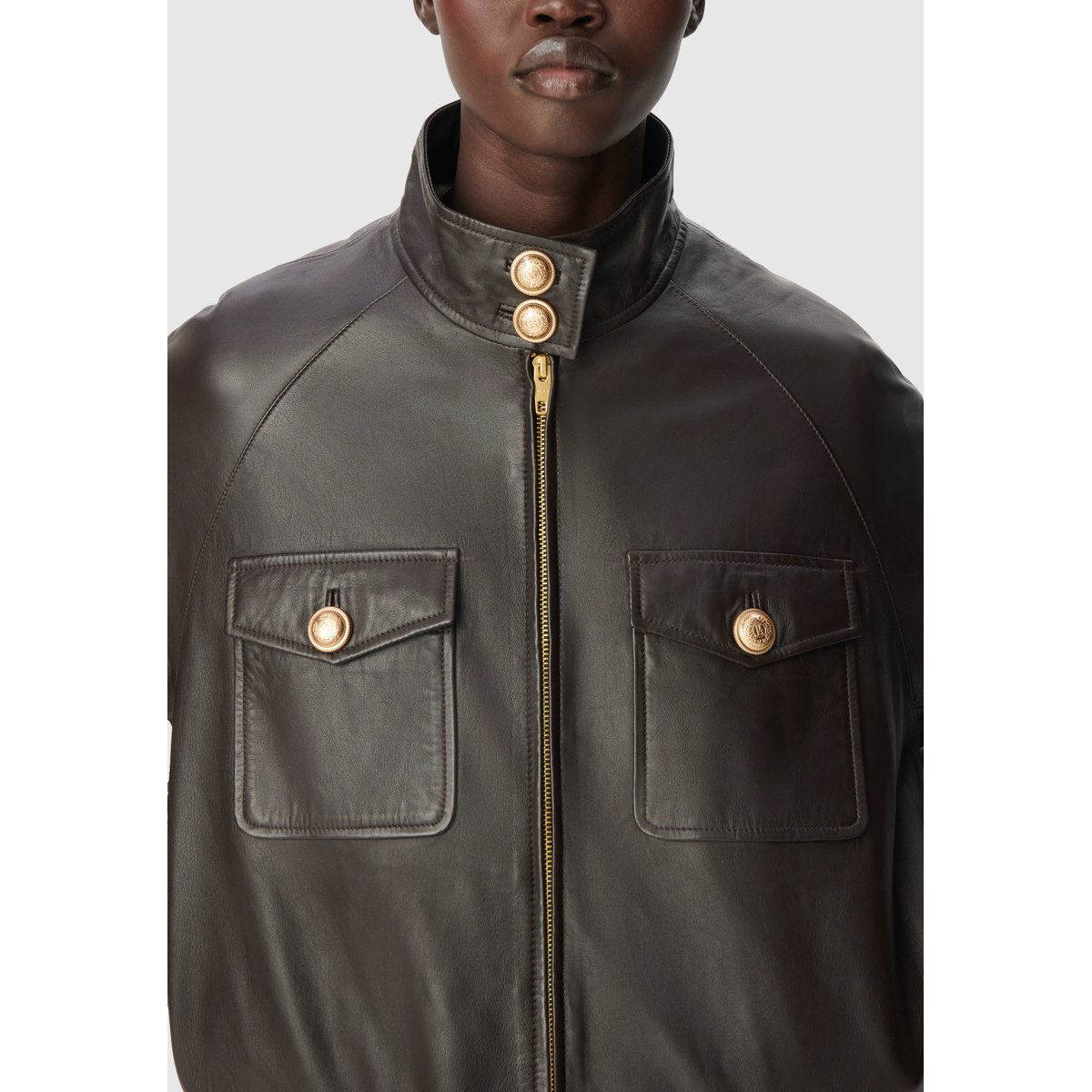 Blouson cuir marron foncé, IKKS