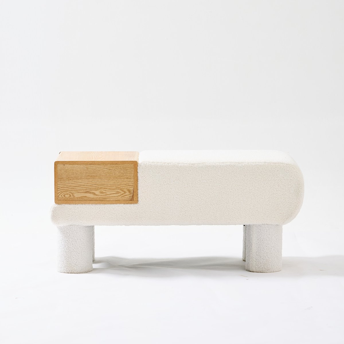 Banc avec rangement, bouclette, VADSO blanc cassé, NORDLYS