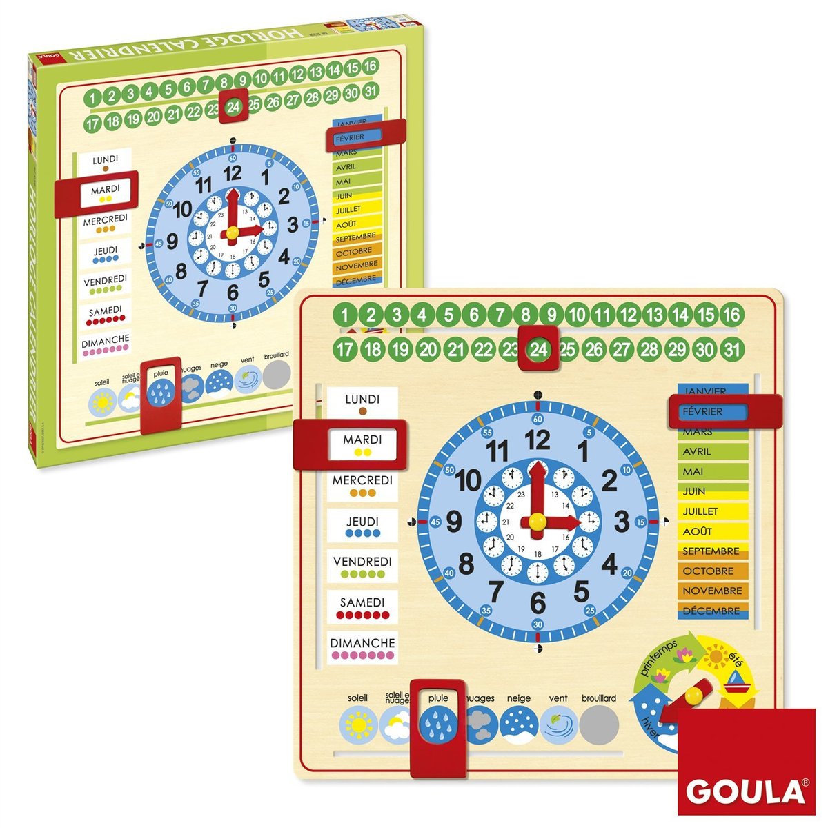 Grande Horloge Calendrier Français beige, GOULA
