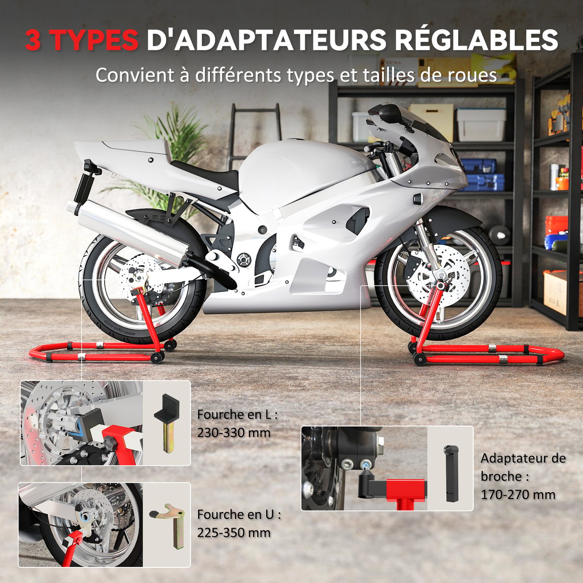 Support pour moto Acier Rouge rouge, HOMCOM