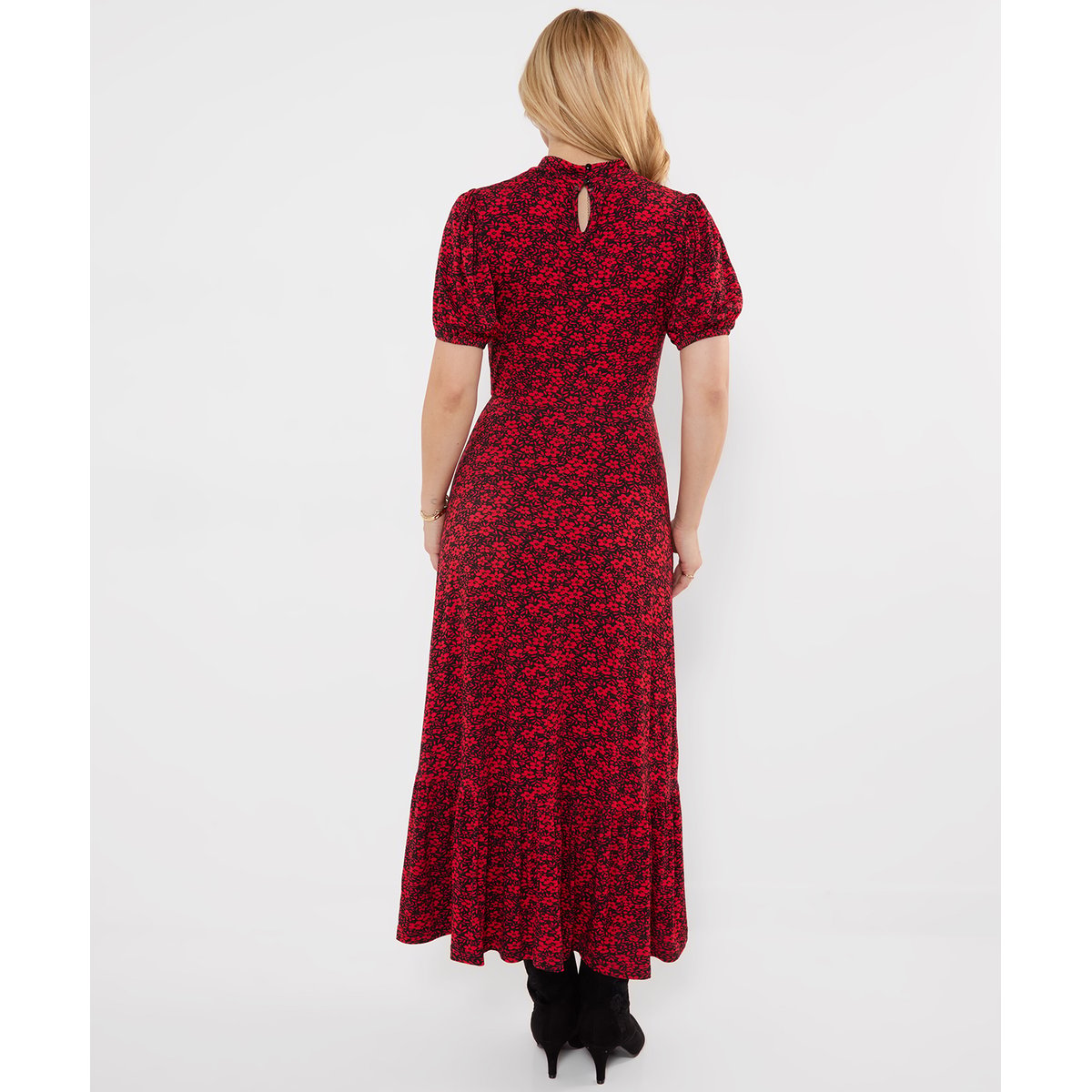 Robe Longue en Jersey à Col Montant Rêves Fleuris rouge, JOE BROWNS