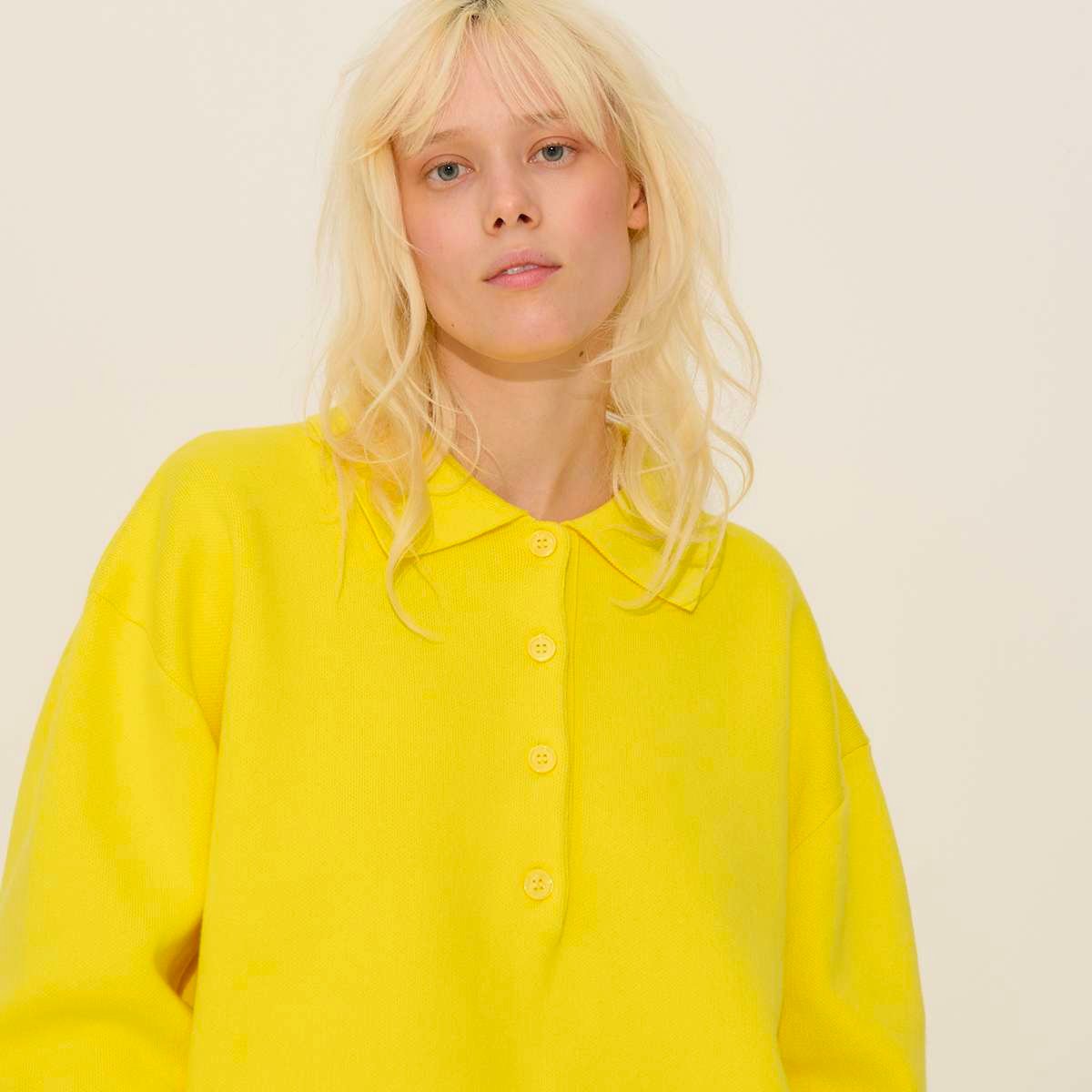 Polo manches longues en coton PEREZ jaune, BENSIMON
