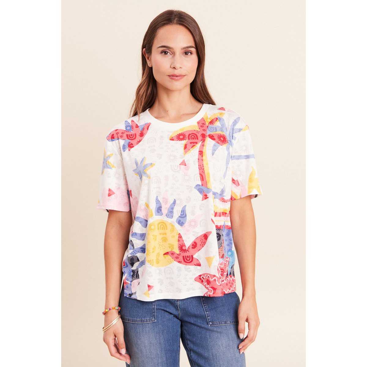 T-shirt ample col rond manches courtes blanc, BREAL