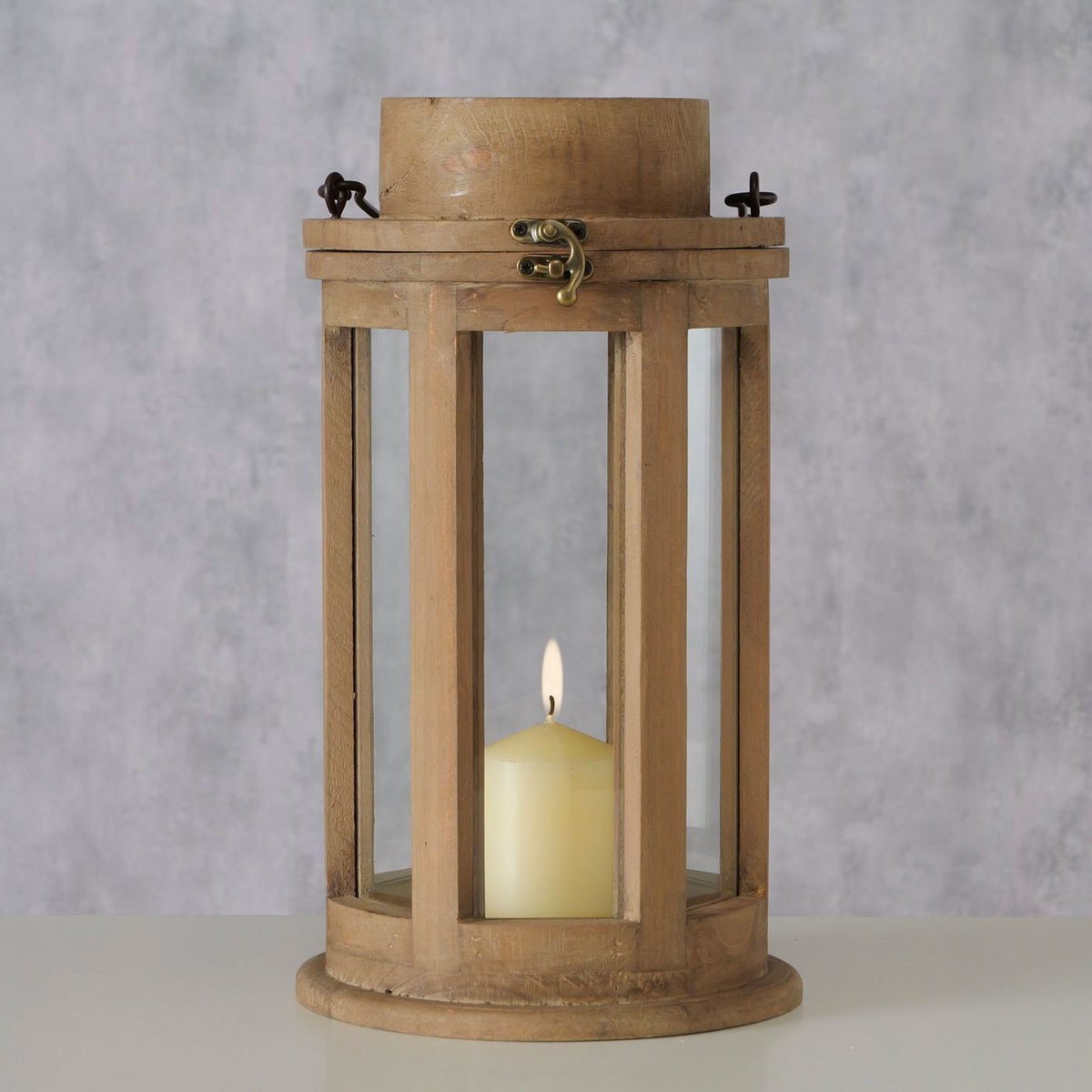 Lanterne ronde en bois et verre 19x19x34cm bois, WADIGA