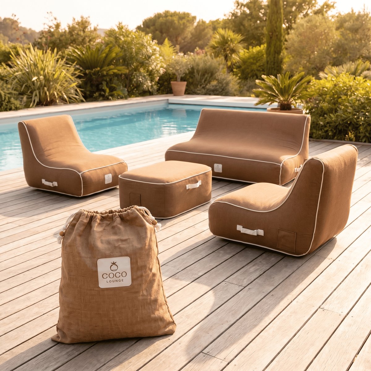 Salon de jardin gonflable en olefin couleur vert d'eau chocolat, COCO LOUNGE