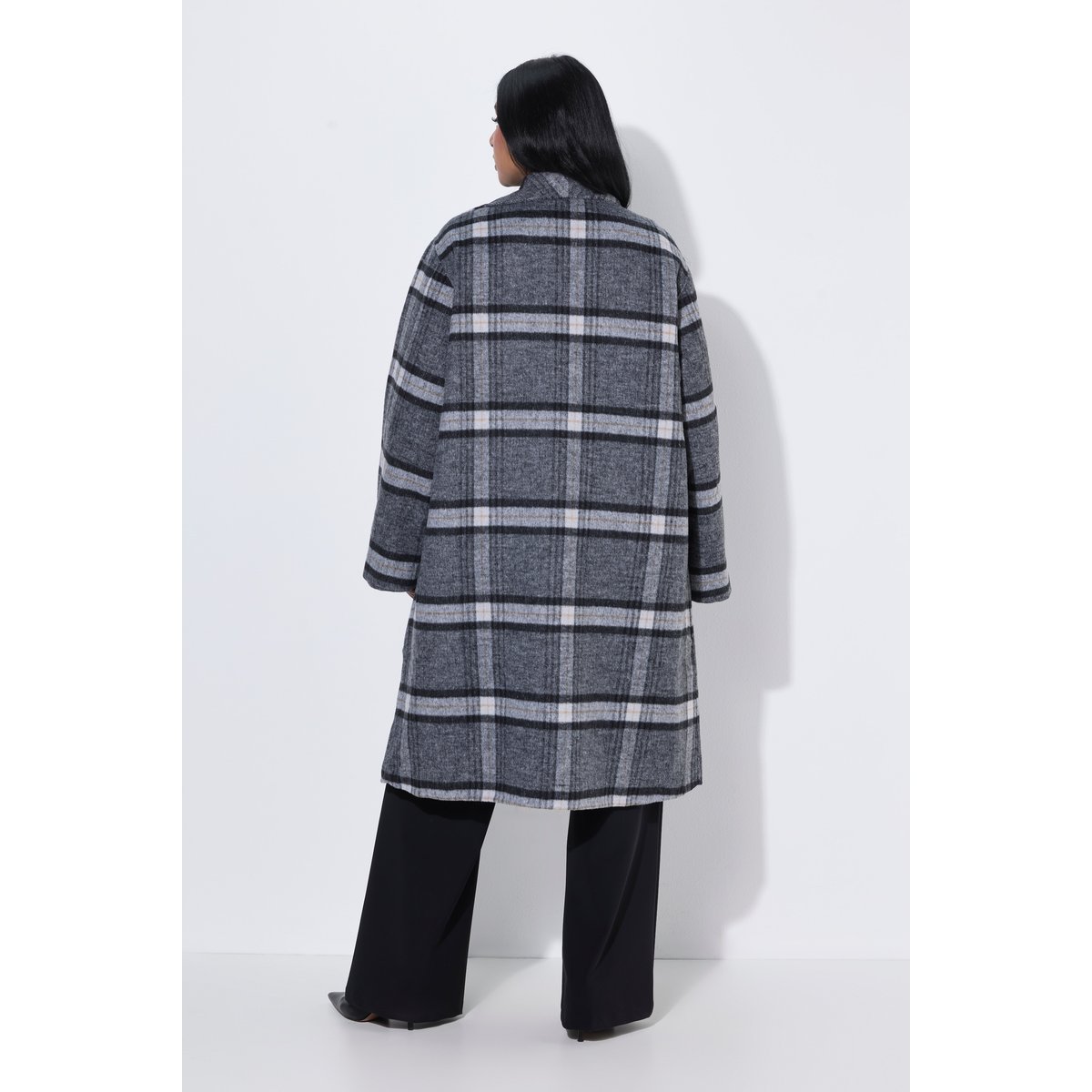 Manteau en laine à carreaux, coupe oversize gris chiné, ULLA POPKEN
