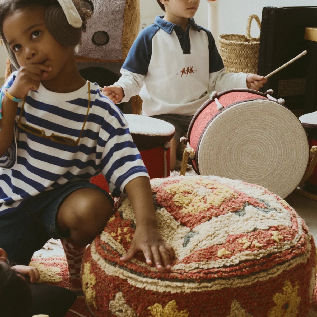 Pouf Persan MUSIC STUDIO terracotta, ocre, bossa nova, vert canard, LORENA CANALS