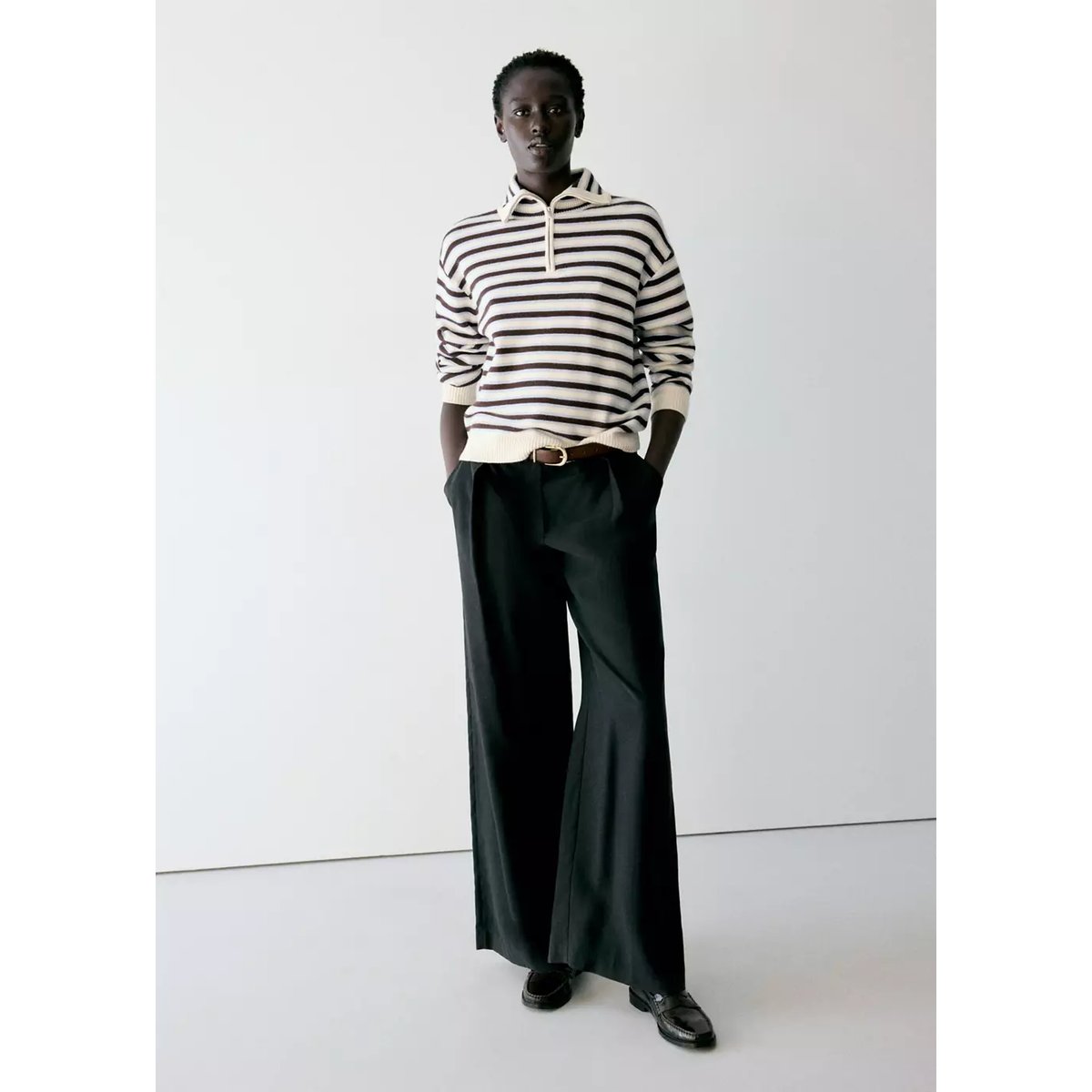 Pull-over rayures col montant chocolat, MANGO