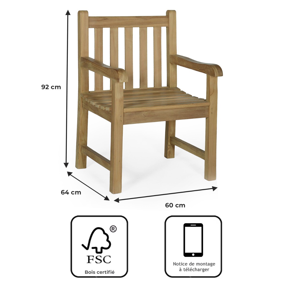 Fauteuil en teck massif Boston naturel, TECK ATTITUDE
