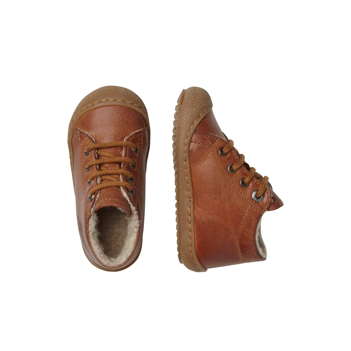 Chaussons premiers pas doublés en laine RACOON cognac, NATURINO