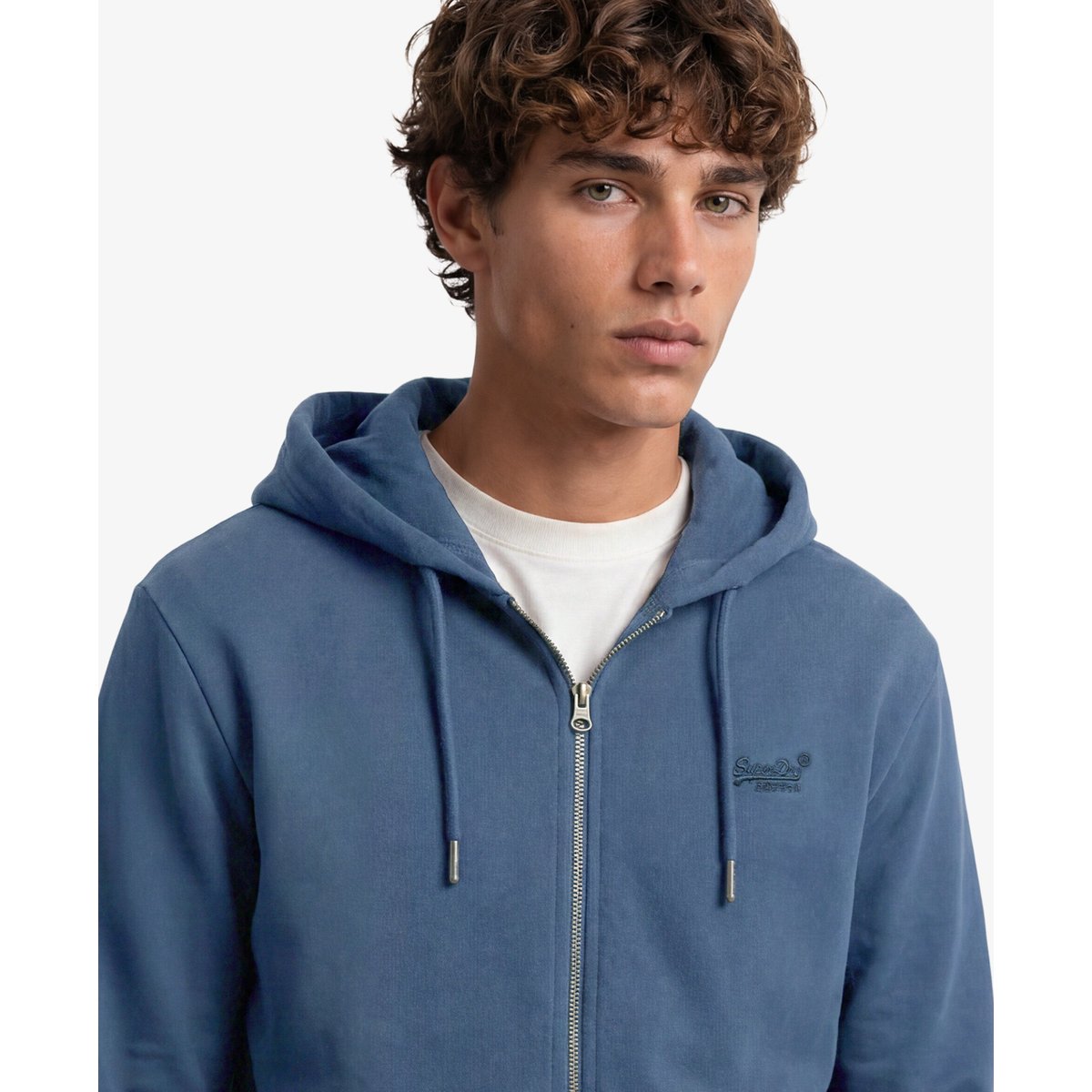Sweat à capuche zippé Logo Essential bleu délavé héritage, SUPERDRY