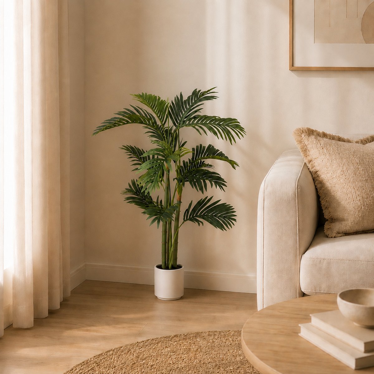 Palmier artificiel pot blanc 110cm autres, LIGNE DECO