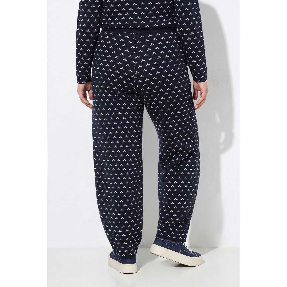 Pantalon en maille de coton bio marine, ULLA POPKEN
