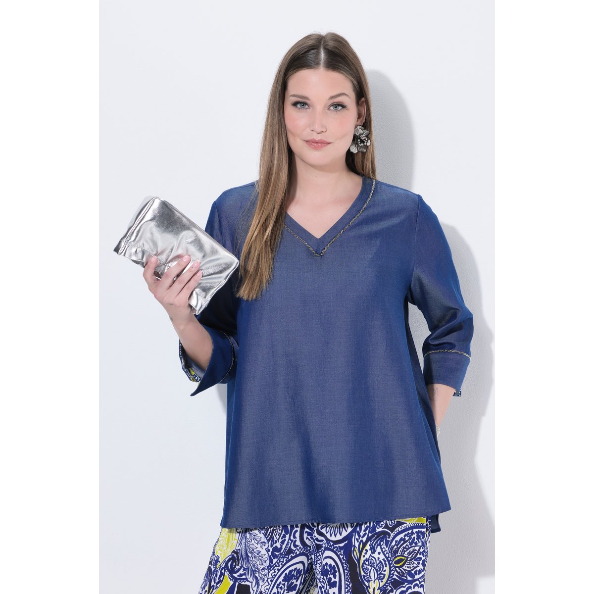 Blouse en Lyocell aspect jean marine foncé, ULLA POPKEN