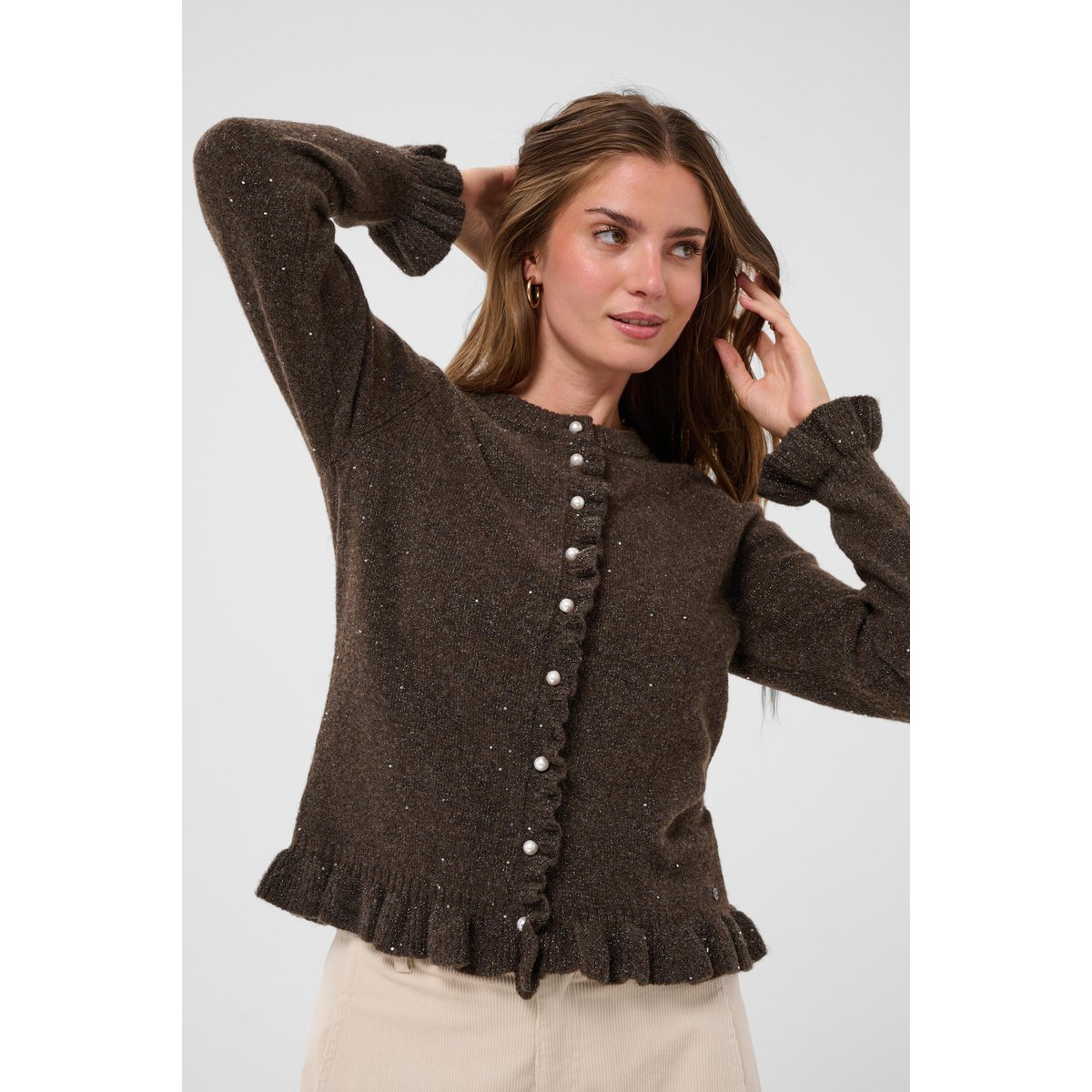 Cardigan à tricot marron java, CREAM