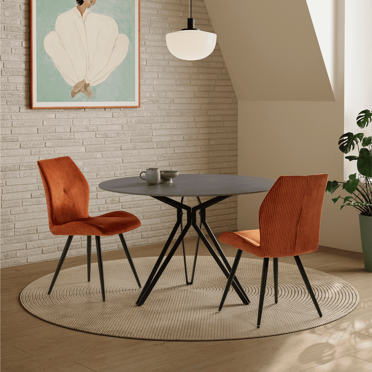 Lot de 2 chaises en tissu avec pieds en métal noir L45 cm - ADAYA orange, CALICOSY