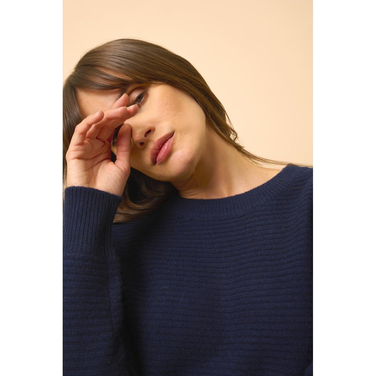 Pull Col Rond 4 Fils Navy Louna bleu foncé, JUST CASHMERE