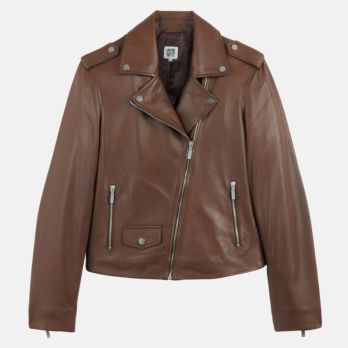 Zip-up leather biker jacket brown, LA REDOUTE COLLECTIONS